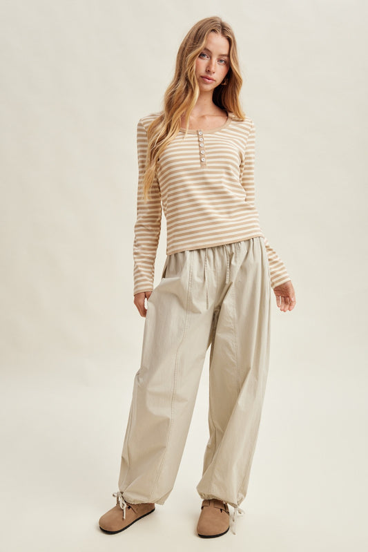 Default Stripe Henley Long Sleeve Top