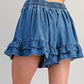 Cutie Denim Drawstring Ruffle Tiered Shorts