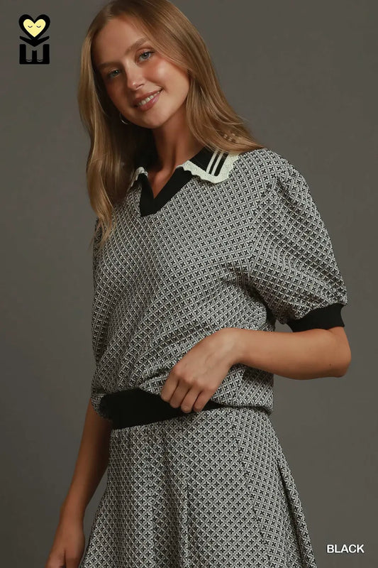 Atlas Contrast Lace Knit Blouse