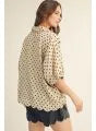 Cab Drop Shoulder Half Dolman Sleeve Polka Dot Top