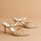 The Katie | Gold Lace Pointed Toe Mid Heel Fall Mule