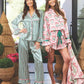 Ruffled Pj Set Ivory Green Stripes with Pink Trim