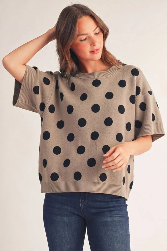 Chloe Short Sleeves Polka Dot Sweater