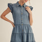 True Button Down Tiered Washed Denim Dress