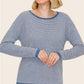 Dover Waffle Texture Pinstripe Wide Crew Neck Long Sleeve Sweater