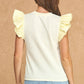 Corbin Textured Stripe Bubble Ruffle Sleeve Knit Tee Top