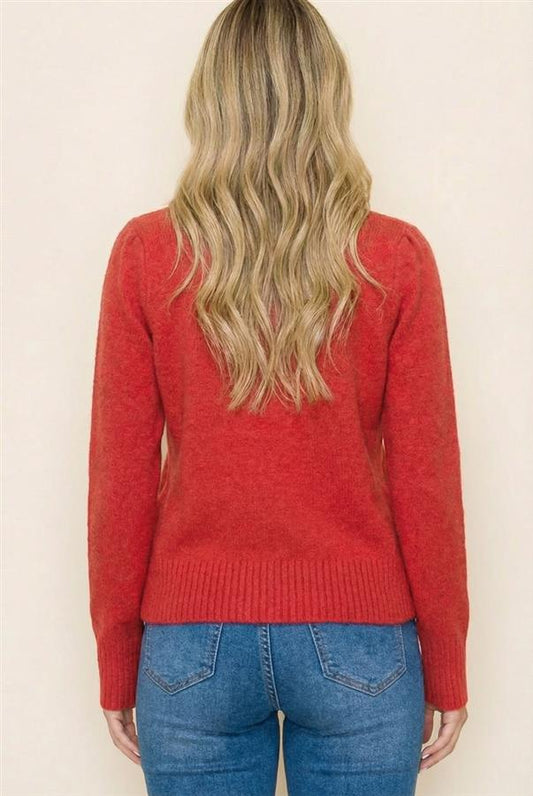Focus Crew Neck Long Puff Sleeve Dressy Sweater