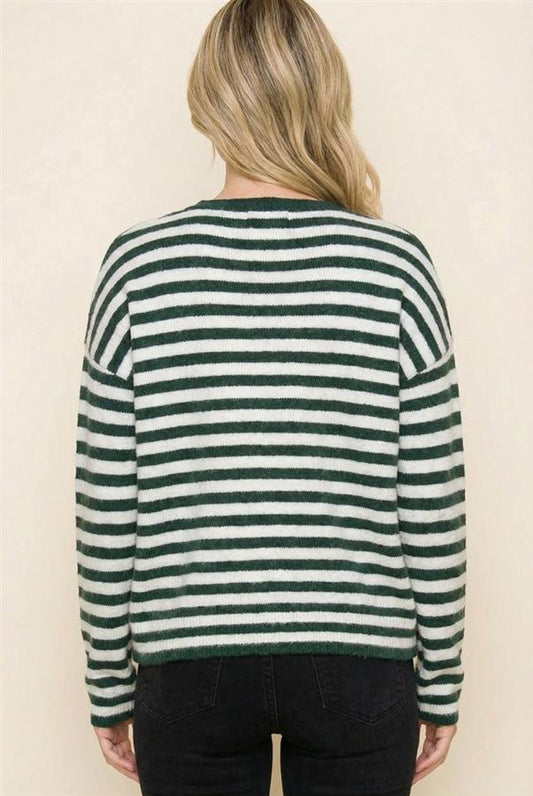 Rehersal Striped Long Sleeve Button Down Sweater Cardigan