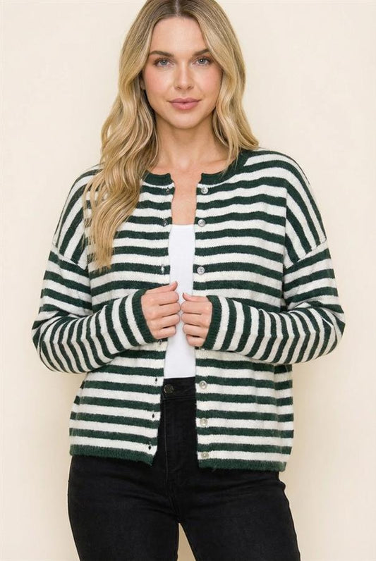 Rehersal Striped Long Sleeve Button Down Sweater Cardigan
