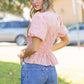Covington Wavy Smocking Detail Short Puff Sleeve Top