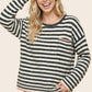 Pop Color Blanket Stitch Chest Pocket Long Sleeve Striped Sweater
