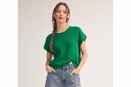 Lyric Drop Shoulder Front Knotted Sweater Top