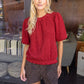 Braid Sweater Knit Short Bubble Sleeve Top