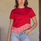 Paducah Ruffle Frill Asymmetric Hem Mixed Media Knit Tee Top