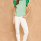 Corbin Textured Stripe Bubble Ruffle Sleeve Knit Tee Top