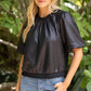 Park City Ribbed Knit Band Solid Faux Leather Top