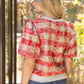 Eternal Solid Ribbed Band Bubble Sleeve Plaid  Top