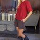 Braid Sweater Knit Short Bubble Sleeve Top
