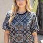 Ornamental Tile Band Detail Embroidered Print Top