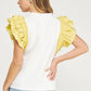 Louisville Ruffle Frill Mixed Media Knit Tee Top