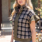 Harvest Silver Grommet Solid Suede Contrast Plaid Top