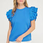 Louisville Ruffle Frill Mixed Media Knit Tee Top
