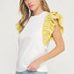Louisville Ruffle Frill Mixed Media Knit Tee Top