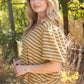 Rustic Solid Collared V-Neck Stripe Knit Top