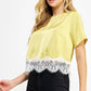 Hopins Lace Trim Short Sleeve Satin Tee Top