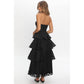 Elegance Black Polka Dot Strapless Tiered Maxi Dress