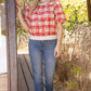 Eternal Solid Ribbed Band Bubble Sleeve Plaid  Top
