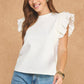 Louisville Ruffle Frill Mixed Media Knit Tee Top