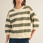 Echo Drop shoulder 3/4 sleeves bold stripe casual top with V-notch