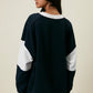 Crisscross Drawstring USA Long Sleeve Crew Neck Color Blocked Oversized Shirts