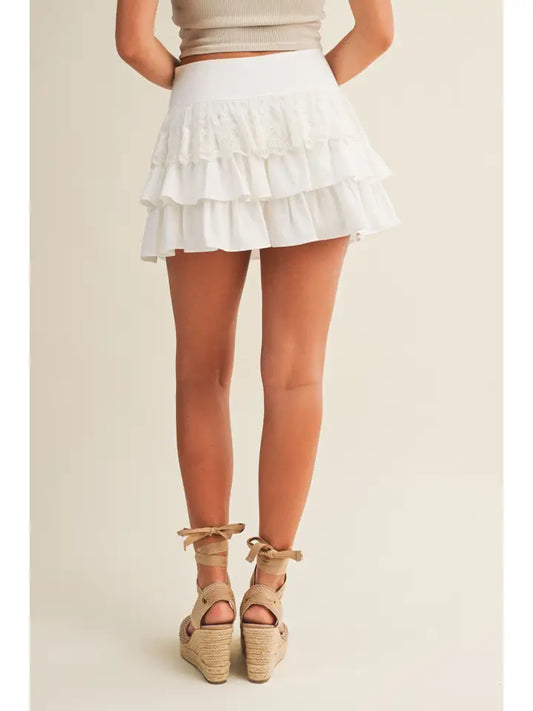 Florence Lace Inset Triple Tiered Ruffle Skort