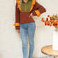 Address Quarter Zip Color Block Textured Knit Top