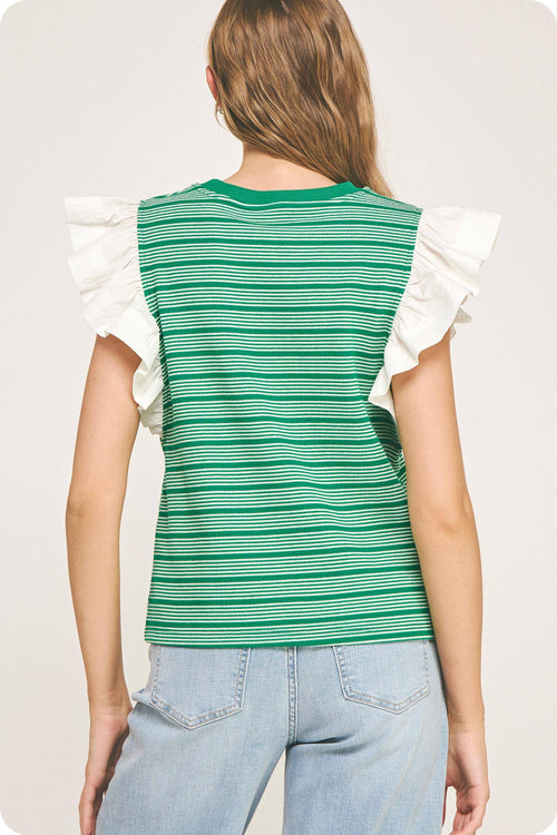 Bardstown Mixed Media Stripe Top-stitch Knit Top