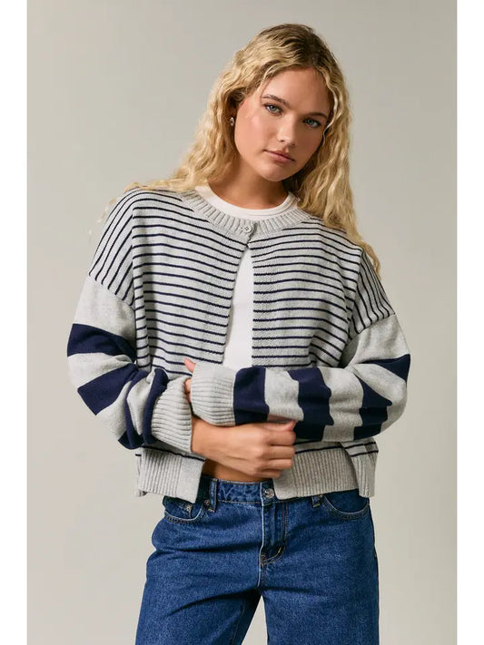 Bryce Open Front Stripe Sweater Cardigan