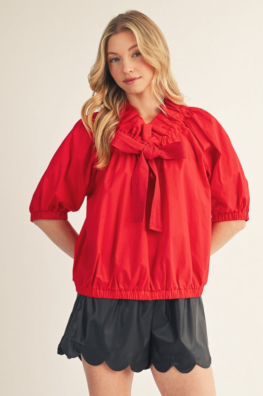 Lasting Drawstring Neckline Solid Woven Top