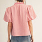 Wyatt Pleated Ruffle Neckline Gingham Check Top