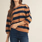 Echo Drop shoulder 3/4 sleeves bold stripe casual top with V-notch