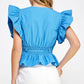 Danville Flutter Sleeve Peplum Poplin Top