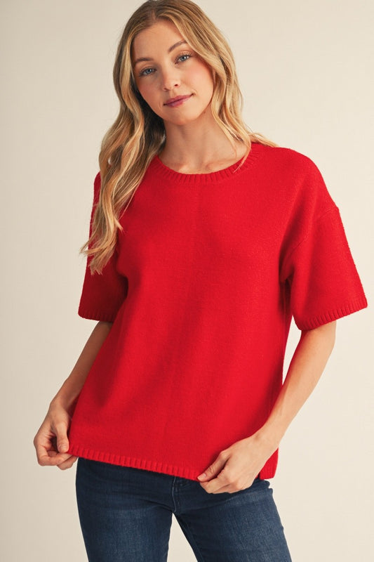Quincy Drop Shoulder Short Sleeve Comfey Sweater Top