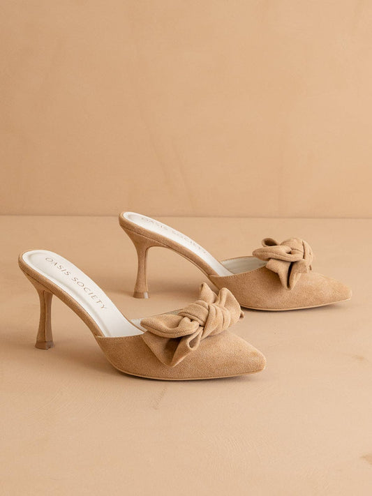The Jane | Sand Pointed Toe Bow Accent Spring Kitten Heel