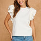 Louisville Ruffle Frill Mixed Media Knit Tee Top