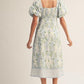 Elaine Puff Sleeves Floral Print Lovely Midi Dress