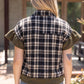 Harvest Silver Grommet Solid Suede Contrast Plaid Top