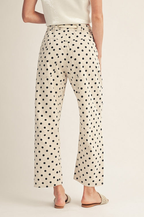 Concrete Drawstring Waist Polka Dot Barrel Pants