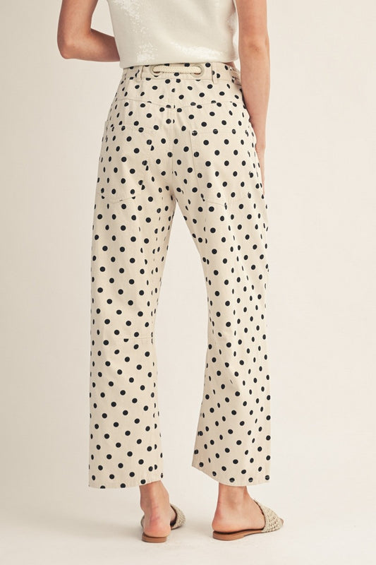 Concrete Drawstring Waist Polka Dot Barrel Pants