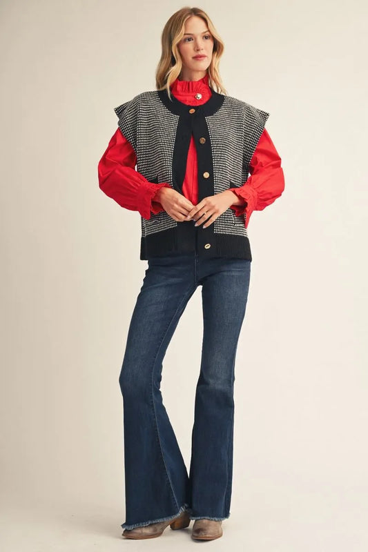 Balance Cap Sleeve Dot Pattern Button Down Sweater Vest